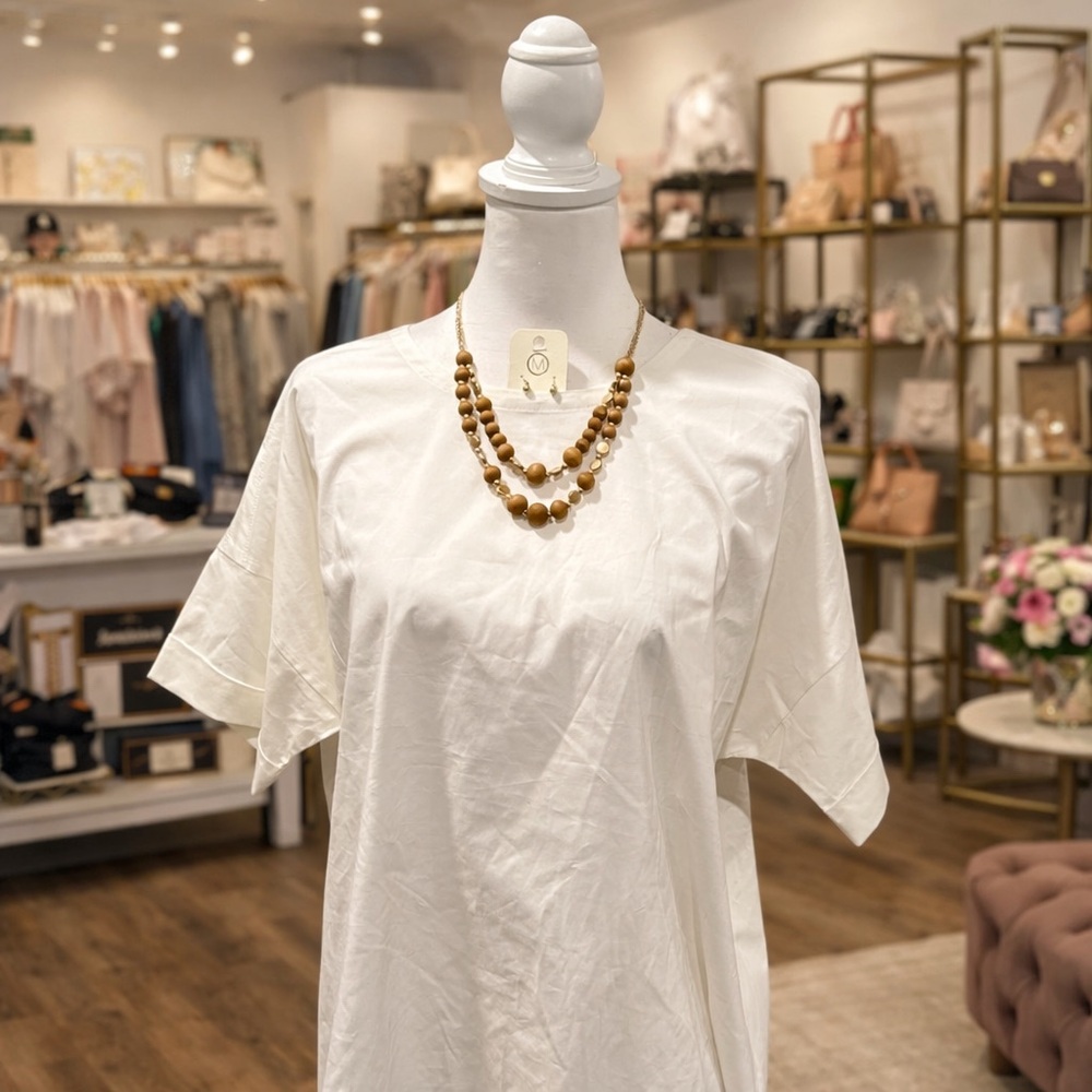 Boutique Boho Layered Wood Bead Necklace + Earrings Set